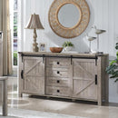 T4TREAM 60'' Farmhouse Dresser Chests for Bedroom w/4 Drawers & Sliding Barn Doors, Tall Chest of Drawers, Rustic Dresser TV Stand,Organizer for Bedroom, Living Room, Light Rustic Oak by TinyTreasures Baby Boutique