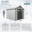 Domi 8x12 FT Outdoor Resin Storage Shed, All-Weather Double-Wall Storage Building for Backyard, Garden, Lawn Tools, Mower, Bike & Pool Equipment, Lockable Doors, Ventilated Roof, Grey by GreenHaven Gardens