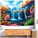 Delur Waterfall Tapestry Tropical Forest Mountain Sunset Tree Wall Hanging Tapestry Scenic Rainforest Landscape Nature Sunrise Headboard for Bedroom Living Room Home Decor (51.2" x 59.1") by CozyNest Decor
