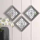 4pcs Farmhouse Wall Mirror with Carved Floral Design -Rustic Mirror Decor for Home, 12x12 inch(Brown) by CozyNest Decor