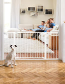 BABELIO 36-57" Extra Wide Baby/Dog Gate, Auto Close with Large Walk Thru Door,Safety for Pet, House, Stairs and Doorways, Pressure Mounted for Chlid, White by TinyTreasures Baby Boutique