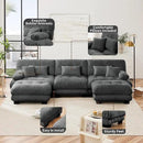 U Shaped Couch Sectional Couch, 3-Seater Cloud Couch Sectional Oversized Couch, Sofa Bed Couch with Round Bolster Armrests 5 Pillows, Modular Couch Home Sofa Living Room Couch(Gray) by CozyNest Decor