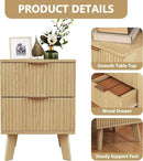 Fluted Nightstand, Mid Century Modern 2 Drawer Bedside Table for Bedroom, Small Dresser Night Stand Side End Table with Wood Fluted Drawer Storage for Bedroom Closet(Natural) by CozyNest Decor