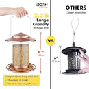 iBorn Bird Feeders for Outdoors Hanging,Metal Bird Feeders for Cardinal Chew Proof 18cm Large Roof&Tray Birdfeeders Outside Hanging,Brushed Copper 6 Port (Seed is not Included) by CozyNest Decor
