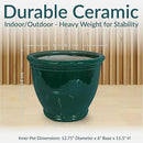 Sunnydaze Studio Large Ceramic Plant Pot - Round Outdoor Glazed Ceramic Planter Pot with Drainage - Dark Green - 15 in by GreenHaven Gardens