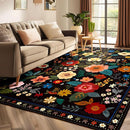 Floral 3x5 Area Rug Machine Washable Soft Print Boho Carpet Non Slip Doormat Low Pile Flower Area Rugs for Living Room Bedroom Nursery Kitchen Dining Room Indoor-Black by TinyTreasures Baby Boutique