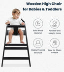 Alpine Wooden High Chairs for Babies and Toddlers with Safety Strap, Commercial Grade Restaurant High Chair, Durable Wood Space Saver Baby Feeding Chair, Ideal for Dining Spaces (2 Pack, Black) by TinyTreasures Baby Boutique