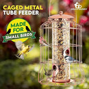 Squirrel Proof Bird Feeder for Outdoors Hanging (Metal Rose Gold) Bird Feeder with 4 Ports, Chew-Proof & Weather Resistant, Backyard Gift (10.25 x 6.25 x 6.25 inches) by GreenHaven Gardens