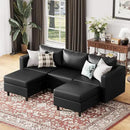 91.5" Faux Leather U Shaped Modular Sectional Sofa, 5 Seater Couch with Movable Ottoman Deep Seat and Storage Seat with Removable Cover for Living Room, Apartment - Black by CozyNest Decor