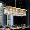 Modern Gold Crystal Chandelier,Rectangular K9 Crystal Raindrop Light Fixture,6 Light Rectangle Chandeliers for Dining Room Living Room Kitchen Island L31.5''xW10''xH10'' by CozyNest Decor