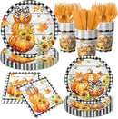 Fall Party Decorations,144Pcs Fall Thanksgiving Tableware Set Includes Plates,Napkins,Knife,Fork Black and White Buffalo Plaid Pumpkin Theme Decorations for Autumn Harvest,Thanksgiving Day by CozyNest Decor