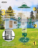 iBorn Bird Feeders for Outdoors, 2LB Metal Bird Feeders 17cm Large Roof &Tray, 4 Feeding Ports, Green Finish by CozyNest Decor