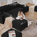 Modular Sectional Sofa Couch for Living Room Velvet Cloud Couches Oversized U Shaped Sectional Couch Convertible Sleeper Sofa Chaise Padded Armrests Cup Holder (Black, 8 Seats) by CozyNest Decor