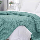 Bigacogo Chunky Knit Throw Blanket for Couch, 51x63 inches, 100% Hand Knitted with Thick Jumbo Chenille Yarn, Cozy Soft Large Rope Knot Cable Crochet Blankets for Sofa Bed Living Room, Light Teal by CozyNest Decor