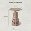Rustic Farmhouse Wooden End Table, Distressed Round Accent Table with Intricate Carved Floral Patterns, Boho, for Living Room, Bedroom, or Entryway, Distressed Wood Color by CozyNest Decor