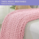Bigacogo Chunky Knit Throw Blanket for Couch, 40x80 inches, 100% Hand Knitted with Thick Jumbo Chenille Yarn, Cozy Soft Large Rope Knot Cable Crochet Blankets for Sofa Bed Living Room, Blush Pink by CozyNest Decor