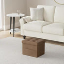 LINMAGCO Storage Ottoman Folding Foot Stool Foot Rest with Side Pocket Modern Ottoman with Storage Short Sofa Stool Linen Cloth 17x13x13(Brown) by CozyNest Decor