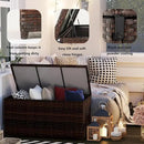 Outdoor 70 Gallon Wicker Storage Box with Waterproof Liner, Patio PE Rattan Storage Container for Outside, Deck Box with Hinged Lid for Cushions, Pillows, Towels, Horizontal Bin, Brown by GreenHaven Gardens