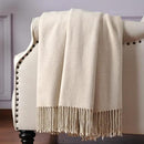 CUDDLE DREAMS Silk Throw Blanket with Hand-Knotted Fringe, Natural, Soft & Breathable (Ivory) by CozyNest Decor
