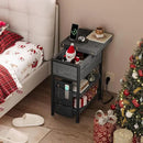 End Table with Charging Station, Flip Top Nightstand with USB Ports and Outlets,Couch Side Table with Fabric Bag and Hooks, Bedside Table for Space Saving, Living Room, Bedroom (Grey) by CozyNest Decor
