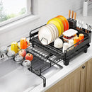Extendable Dish Drying Rack, Multifunction Dish Rack for Kitchen Counter, Expandable Dish Drainer Over Sink, Large Dish Strainer with Cups Holder, 1 Tier Black by CozyNest Decor