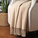 CUDDLE DREAMS Silk Throw Blanket with Hand-Knotted Fringe, Natural, Soft & Breathable (Herringbone-Taupe) by CozyNest Decor
