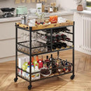 Gizoon Bar Cart, 3 Tier Coffee Cart with Lockable Wheels, 12-Bottle Wine Rack, and Hanging Glass Holder, Kitchen Rack with Removable Tray, for Kitchen, Dining Room, Entertaining, Club Party,Retro by CozyNest Decor