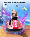 ELEMARA Toddler Bumper Car with Big Wheels, 2.2 Mph, Ride On Toys for Toddlers with DIY Stickers, 12v Electric Bumper Cars for Kids with Bluetooth,LED Light,Music for Indoor Outdoor,Peach Pink by TinyTreasures Baby Boutique