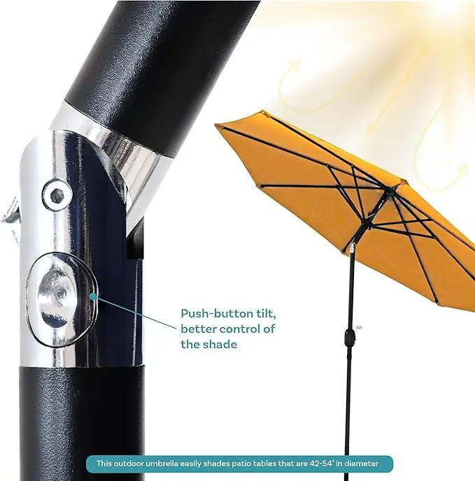 Sunnydaze Outdoor Patio Umbrella - Polyester Table Market Umbrella with Push-Button Tilt and Crank - 8 Sturdy Ribs - Gold - 9ft, photo 5 of 10