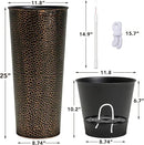 KOL 25" H. Metal Hand-Hammered Planters with Inner Pots 2-Pack, Bronze Decor Planter for Deck, Patio, Porch - Galvanized Steel Handcrafted Flower Pot - w/Water Level Indicator - Indoor Outdoor Use by GreenHaven Gardens