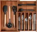 Premium Silverware, Flatware and Utensil Organizer for Kitchen Drawers, Food-Safe Contract Grade, Expandable from 10.5 to 19 In, Natural Acacia by CozyNest Decor