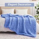 Chunky Knit Throw Blanket, 50''*60'' Knitted Throw Chenille Yarn for Bed Couch, Handmade Light Blue Crochet Big Thick Blanket, Machine Washable Cute Comfy Blanket for Home Decor