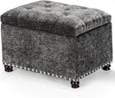 Joveco Storage Ottoman Bench, Rectangle 24" Velvet Foot Rest Stool Square Footstool for Living Room, Bedroom, Charcoal Grey by CozyNest Decor