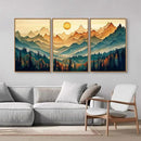 Tinonedraw Large Mountain Framed Canvas Wall Art Set of 3, Boho Nature Forest Wall Decor, Neutral Wooden Pine Trees Artwork, Sunrise Ridge Landscape Art Printing for Living Room Bedroom Office 16"x24" by CozyNest Decor