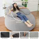 HABUTWAY Bean Bag Chair with U-Shaped Pillow for Adult and Kids Big BeanBag Chair with Filling Ultra Soft Teddy Fleece Couch Chair with Washable Cover for Living Room Bedroom, Light Grey & Light Grey by CozyNest Decor