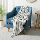 Lahome Boho Fleece Throw Blanket Black White Striped Fluffy Bed Throws Soft Cozy Warm Fuzzy Throw Blanket Reversible Blankets for Couch Sofa, Off White 50''x60'' by CozyNest Decor