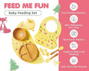 Bamboo Baby Feeding Set for Infants & Toddlers - Baby Essentials, Non-Toxic, Sustainable, Bamboo Suction Plate & Bowl, Bib, Sippy Cup w/Lid & Straw, Daily Use, Travel, Baby Shower Gifts (Yellow) by TinyTreasures Baby Boutique