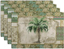 Tropical Palm Tree Placemats Set of 4 Summer Vintage Green Leaf Kitchen Table Mat 12x18 Inch Hawaii Beach Jungle Plant Tree Heat Resistant Washable Linen Place Mats for Dining Tables by CozyNest Decor