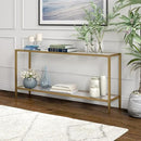 Henn&Hart 64" Wide Rectangular Console Table with Glass Shelf in Brushed Brass, Entryway Table, Accent Table for Living Room, Hallway by CozyNest Decor