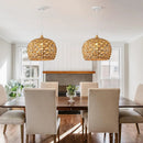 Boho Pendant Lights, 15.7" 1-Light Rattan Chandelier Hand-Woven Wicker Pendant Light with Water Hyacinth Shade, Coastal Dome Hanging Light for Dining Room Kitchen Island by GreenHaven Gardens