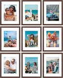 Vittanly 11x14 Picture Frames Set of 9, Shatter Resistant Plexiglass, Display 8x10 Pictures with Mat or 11x14 without Mat, Photo Frames for Wall or Tabletop, Engineered Wood, Walnut by CozyNest Decor