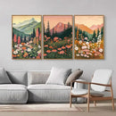 Tinonedraw Mountain Wildflower Framed Canvas Wall Art Set, Boho Mountains Landscape Wall Decor, Modern Floral Forest Scenery Artwork, Neutral Nature Art Prints for Living Room Bedroom Office 24"x36"x3 by CozyNest Decor