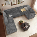 Modular Sectional Sofa with Chaise, U-Shaped 7-Seater Cloud Couch for Living Room, Plush Corduroy Fabric, Includes Movable Ottoman, Beige by CozyNest Decor