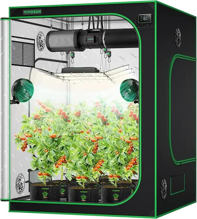 VIVOSUN S558 5x5 Grow Tent, 60"x60"x80" High Reflective Mylar with Observation Window and Floor Tray for Hydroponics Indoor Plant for VSF6450