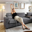 120.3" Modern L-Shaped Sectional Sofa with 360°Swivel Drop-Down Table, Storage Armrest, USB Ports & Movable Storage Ottoman – Plush Linen Cloud Couch for Lounge (Grey) by CozyNest Decor