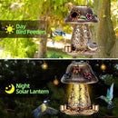 Mushroom Solar Bird Feeders for Outdoors Hanging Metal Wild Bird Feeder Garden Lantern with S Hook for Garden Decoration Brown by CozyNest Decor