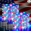 JMEXSUSS 2 Pack Red White and Blue Solar Lights, Each 100 LED 33FT Solar Fairy Lights Outdoor Waterproof, 4th of July Solar String Lights for Independence Day Outside Decorations by GreenHaven Gardens