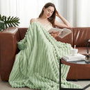Amélie Home Faux Fur Throw Blanket for Couch, Cozy Fuzzy Fluffy Fur Luxurious Soft Striped Plush Gift Blankets for Family Sofa Chair Bed Living Room Bedroom, 55"x70", Sage Green by CozyNest Decor