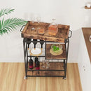 Bar Cart with Basket 3 Tiers Home Rolling Wine Rack with Wheels Mobile Kitchen Industrial Vintage Style Wood Metal Serving Trolley Serving Cart,Glass Holder Bar Cabinet by CozyNest Decor