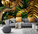 WFBHUA-Gold and Green Tropical Jungle Palm Leaf Wallpaper Mural Monstera Wall Mural for Living Room Bedroom (Not Peel and Stick) by CozyNest Decor